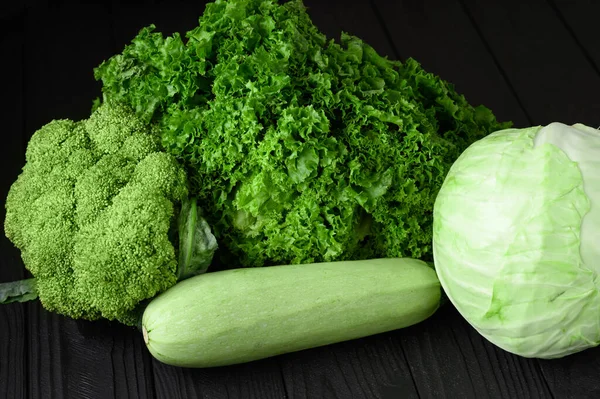 Still Life Green Vegetables Black Background — Stock Photo, Image