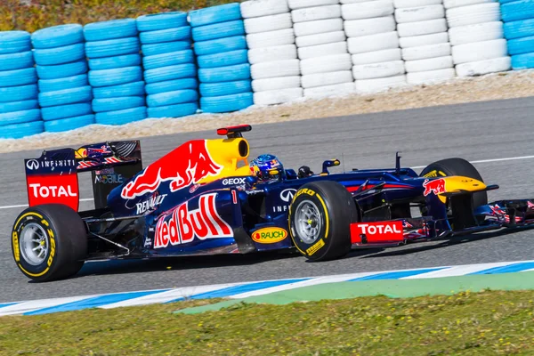 Team rode stier f1, sebastian vettel, 2012 — Stockfoto