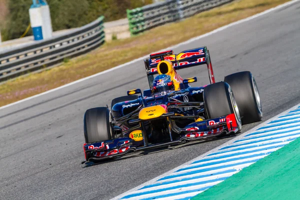 Team rode stier f1, sebastian vettel, 2012 — Stockfoto