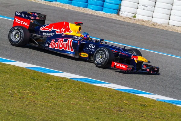 Team rode stier f1, sebastian vettel, 2012 — Stockfoto