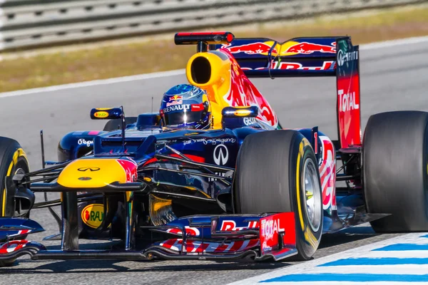 Team rode stier f1, sebastian vettel, 2012 — Stockfoto