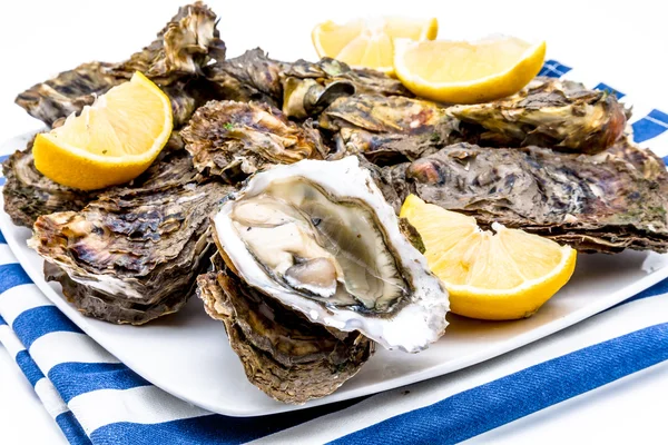 Oysters with lemon — Stock Photo, Image