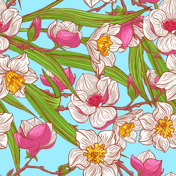 Color magnolias and narcissus Vector Graphics