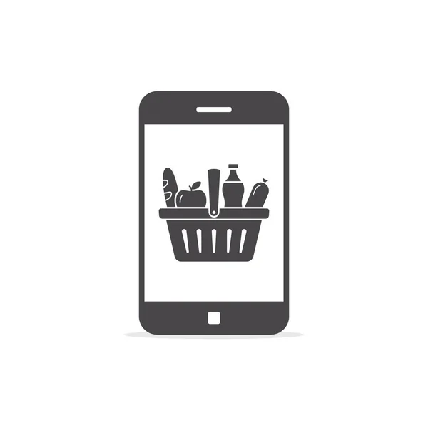 Smartphone Nákupním Košíkem Obrazovce Aplikace Pro Doručování Jídla Nákup Potravin — Stockový vektor