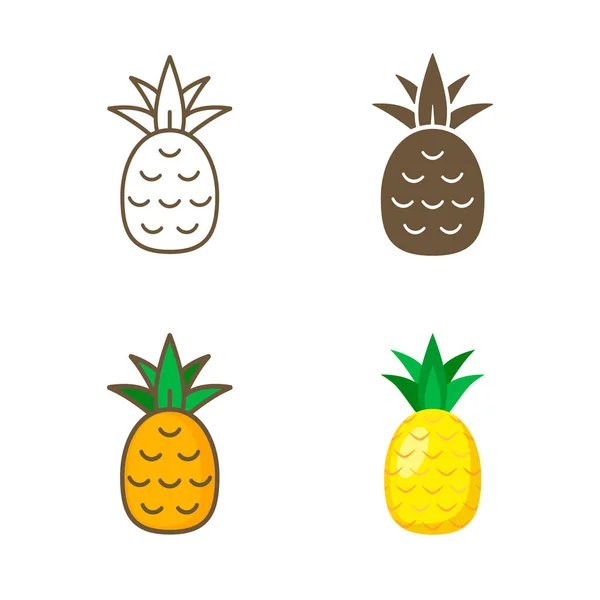 Pineapple Set Line Icon Flat Style Isolated Vector Illustration — Vetor de Stock