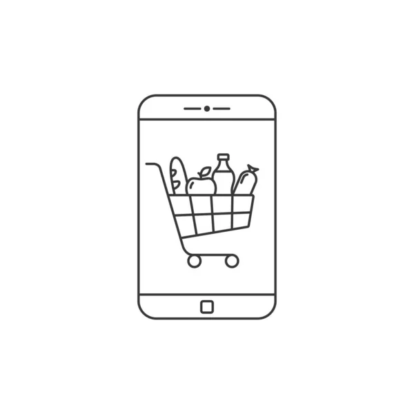 Smartphone Grocery Push Cart Screen Food Delivery App Buying Groceries — Stockový vektor