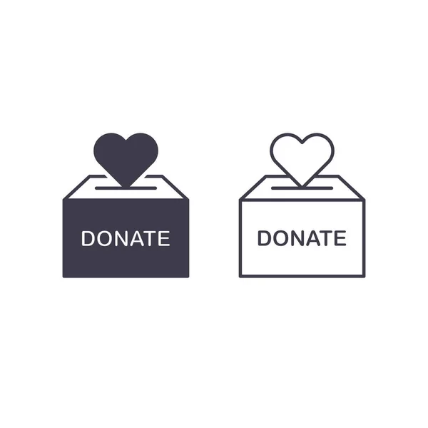 Heart Donate Box Icon Outline Vector Sign Isolated White Charity — Vetor de Stock