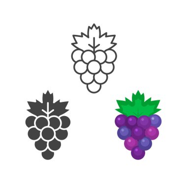 Üzüm simgesi seti, üzümler vektör sembolü beyaz üzerine izole edildi.