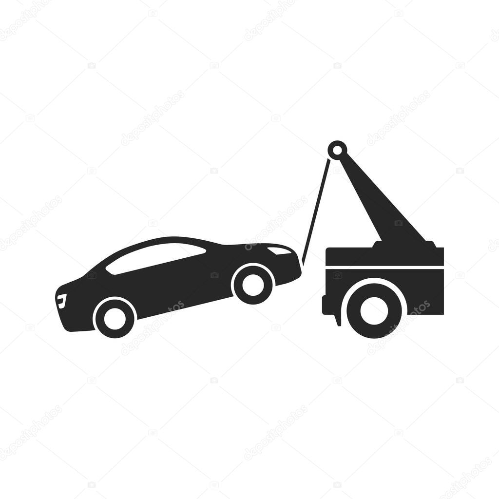 Tow truck, Car towing vector isolated simple icon on white background.