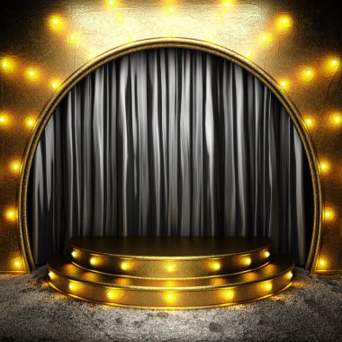 black fabric curtain on golden stage