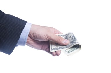 bir paketi dolar elini tutar