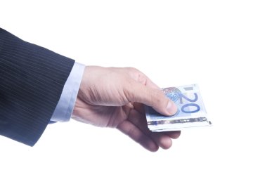 bir paketi Euro elini tutar