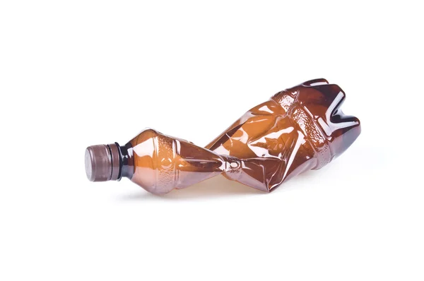 Crumpled Brown Plastic Bottle — Stock Photo, Image