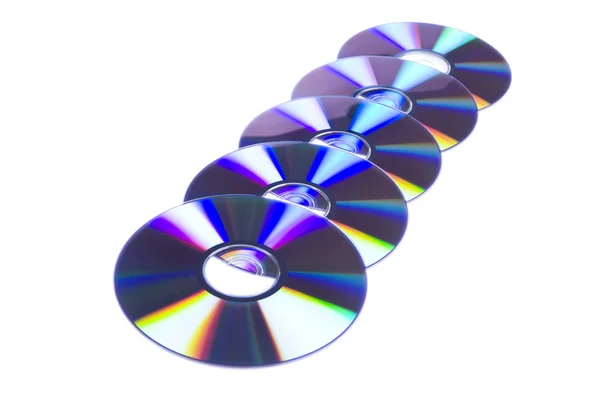 Řádek pěti dvd disků — Stock fotografie