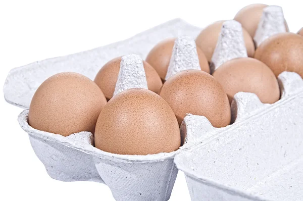 Chicken eggs in a carton container — Stock Photo, Image