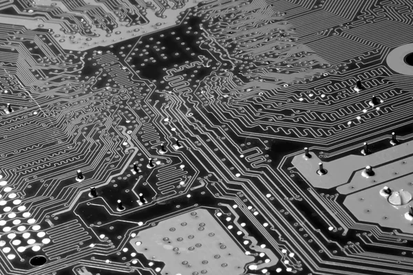 Green computer circuit details in black and White — Stock Photo, Image