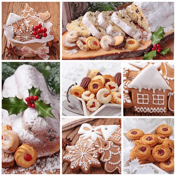 Christmas gingerbread cookies and stollen cake — Stock Photo, Image