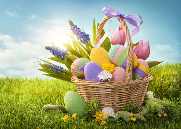 Basket with easter eggs Stock Picture