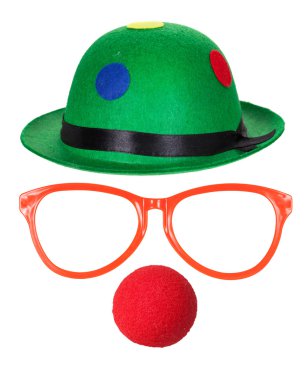 Clown hat with glasses and red nose clipart