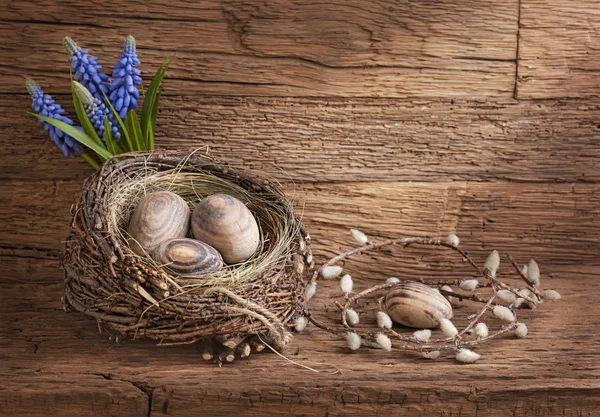 Velikonoční vajíčka v hnízdě Stock Obrázky
