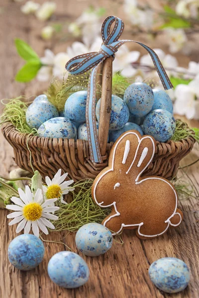 Easter cookie and blue eggs — Stock Photo, Image