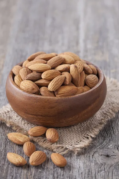 Bowl with almonds nuts — Stock Photo, Image