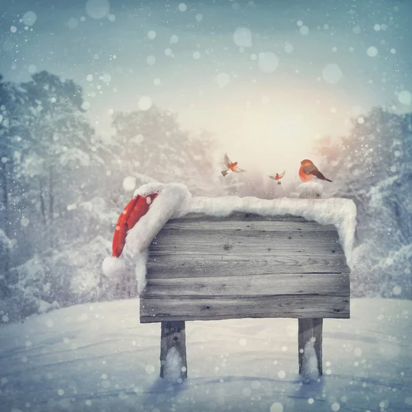 kış orman içinde ahşap işareti