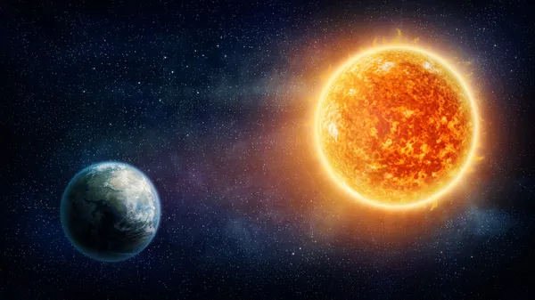 Planet Erde und Sonne — Stockfoto