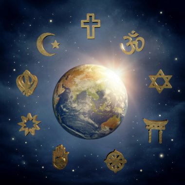 Earth and religious symbols clipart