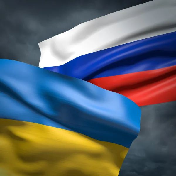 Drapeaux de l'Ukraine et la Russie — Photo