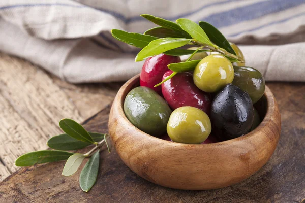 Bowl with mixed olives — Stock Photo, Image
