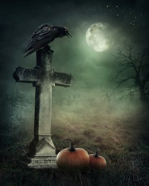 Crow on a grave clipart