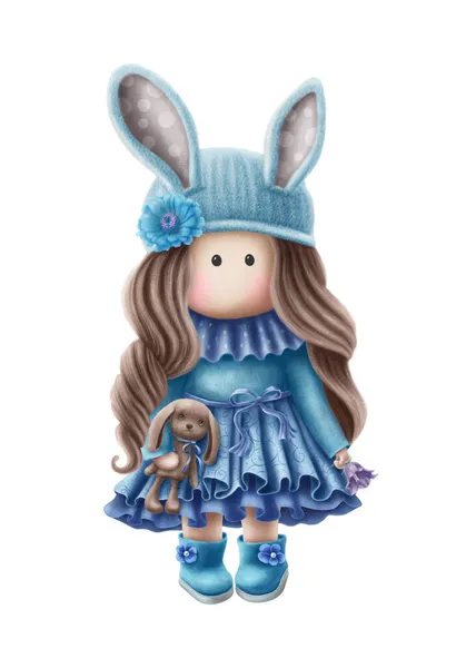 Digatal Illustration Einer Niedlichen Puppe Mit Kaninchen — Stockfoto
