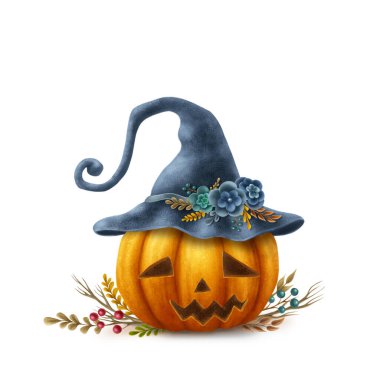 Beyaz arkaplanda izole edilmiş Cadılar Bayramı kabağı