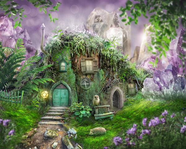 Landscape with little magic house