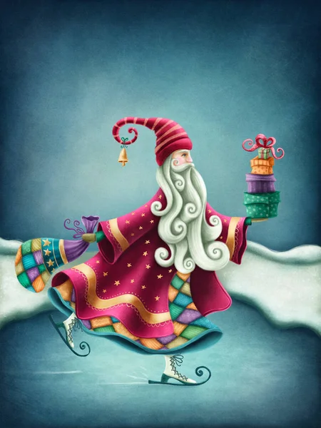 Illustration Des Weihnachtsmannes Mit Geschenken Weihnachten — Stockfoto