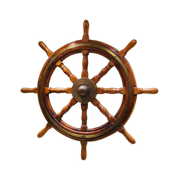 Wooden steering wheel isolated on a white background