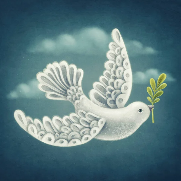 Fehér Galamb Olajággal Béke Szimbólumával Digitális Illusztráció — Stock Fotó