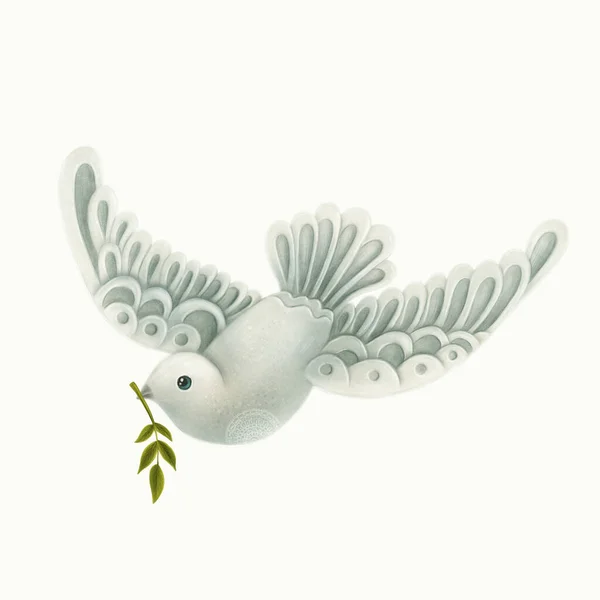 Белый Голубь Оливковой Ветвью Символизирует Мир Цифровая Иллюстрация Стоковое Фото