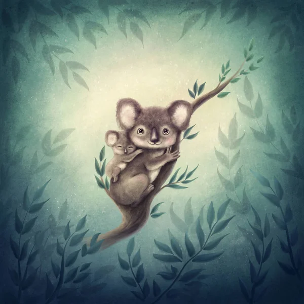 Aranyos Illusztrációja Koala Anya Gyermek — Stock Fotó
