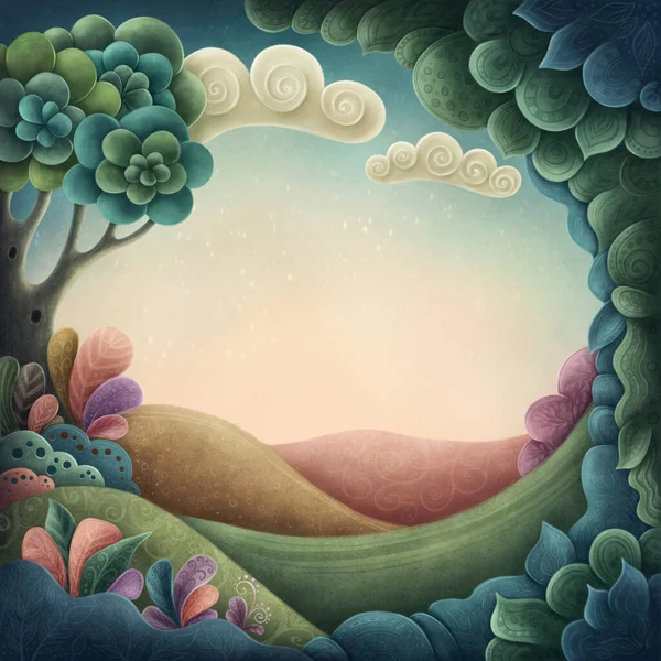 Illustration of magic landscape with copy space