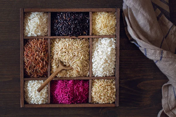 Different types of rice in type case