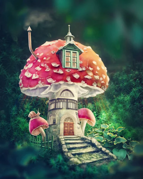 Μαγικό Toadstool Σπίτι Στο Δάσος — Φωτογραφία Αρχείου