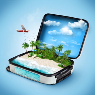 Traveling by plane to island clipart