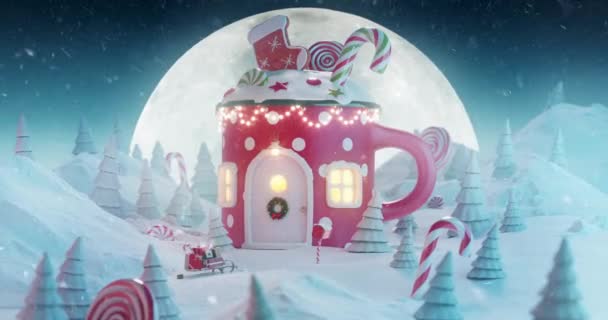 Cute cozy fairy house decorated at Christmas — Stock Video