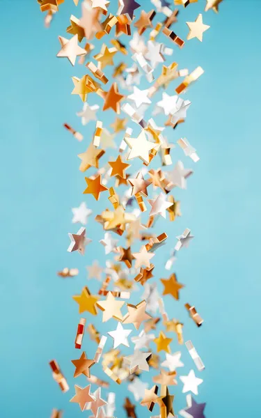 Piękne Abstrakcyjne Tło Przepływ Złotych Gwiazd Niebieskim Tle Concept Ilustracja — Zdjęcie stockowe