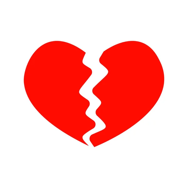 Ícone vermelho do coração partido isolado no fundo branco. Símbolo de desgosto, divórcio, despedida, dor de cabeça, enfarte. Ilustração plana vetorial — Vetor de Stock