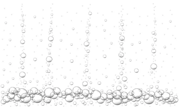 Acqua bolle d'aria sfondo. Drink gassato frizzante, birra, limonata, cola, spumante. Flusso sottomarino marino o acquario. Illustrazione realistica vettoriale — Vettoriale Stock
