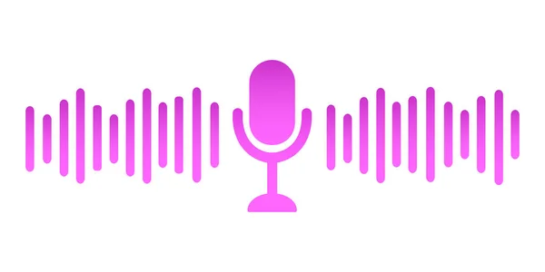 Rádiós mikrofon és hanghullám. Podcast, hangfelvétel, online koncert koncepció ikon elszigetelt fehér háttérrel. Vektorillusztráció — Stock Vector