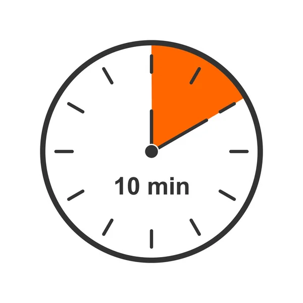 Значок часов с 10-минутным интервалом. Таймер обратного отсчета или символ секундомера, выделенный на белом фоне. Инфографический элемент для приготовления пищи или спортивной игры. Векторная плоская иллюстрация — стоковый вектор